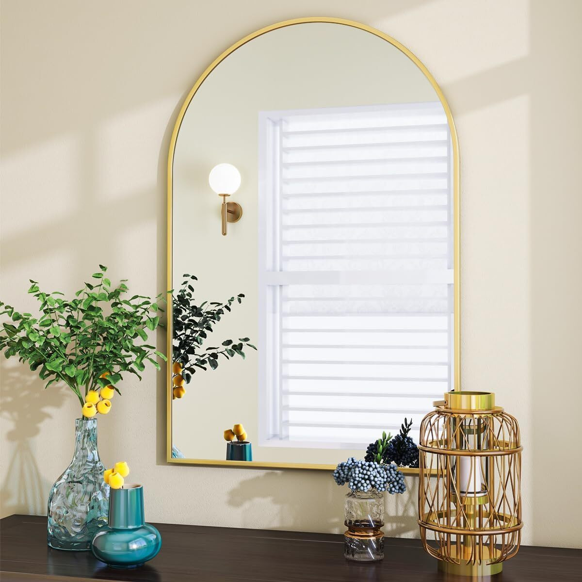 Anyrose 24"x16" Arched Bathroom Mirror Vanity Mirror Wall Mounted, Gold | Walmart (US)