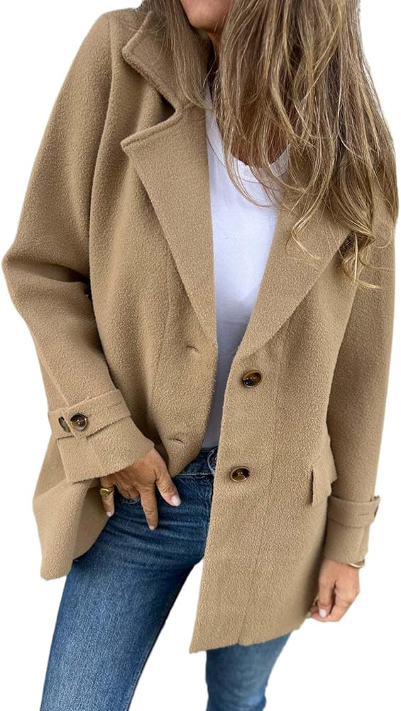 IDEALSANXUN Wool Pea Coats for Women Fall Winter Classic Mid Length Peacoat Trench Coat Blazer Ja... | Amazon (US)
