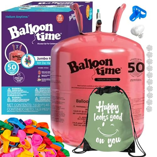 Blue Ribbon Balloon Time Disposable Helium Tank 14.9 cu.ft - 50 Latex Balloons + Balloon Tying Tool + Curling Ribbon | Amazon (US)