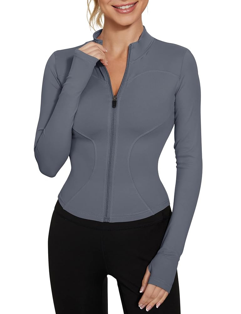 LUYAA Women's Workout Jacket Lightweight Zip Up Yoga Jacket Cropped Athletic Slim Fit Tops | Amazon (US)