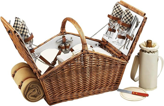 Personalized Picnic at Ascot Dorset English-Style Willow Picnic Basket with Service for 4 - Desig... | Amazon (US)