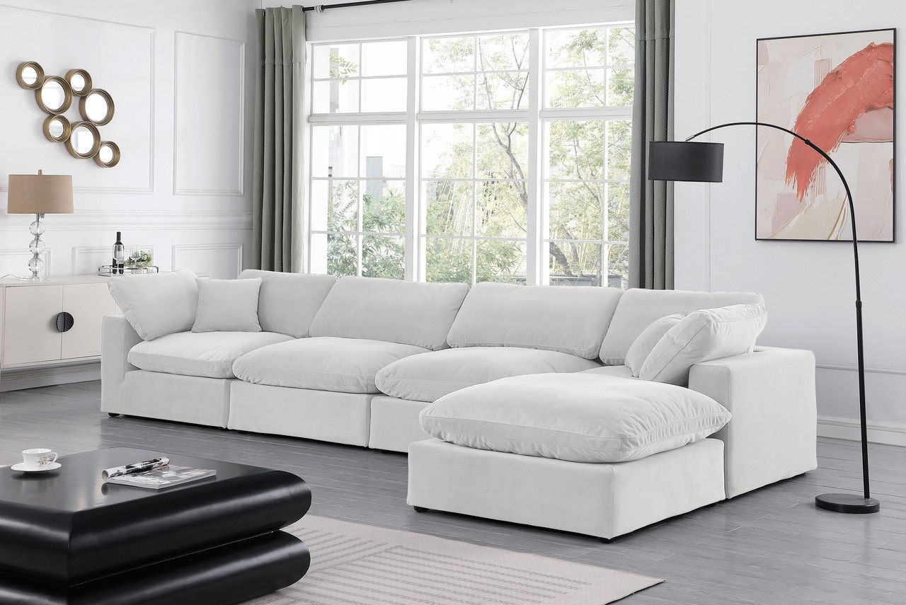 Comfy Velvet 5 Piece Modular Sectional In Cream | 1stopbedrooms