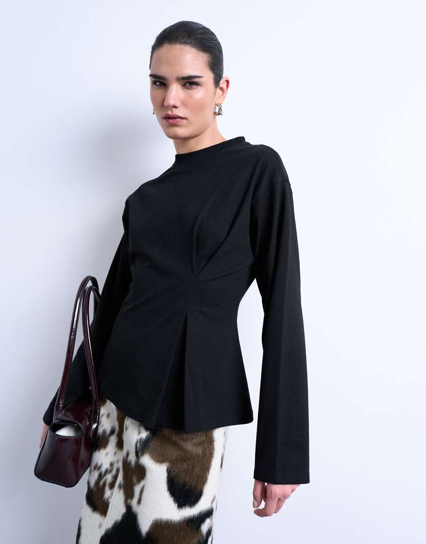 Topshop tuck waist long sleeve tee in black | ASOS (Global)