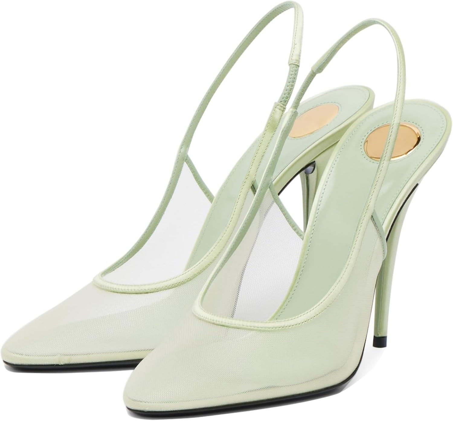 Goolita Round Closed Toe Mesh Slingback Heels for Women, Sexy Stiletto High Heels Stretch Slip On Pump Backless Party Dress Shoes | Amazon (US)