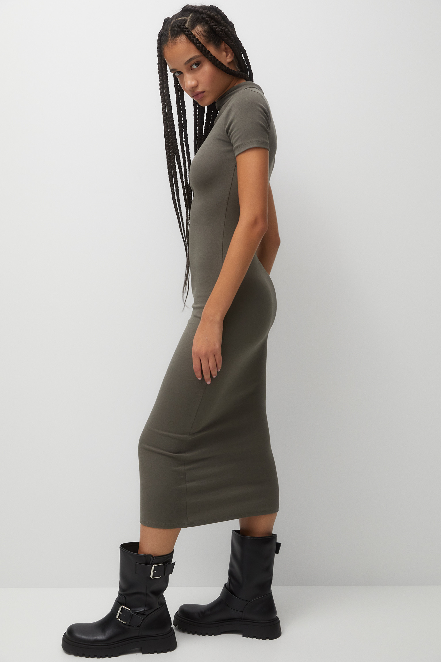 High neck midi dress | PULL and BEAR UK