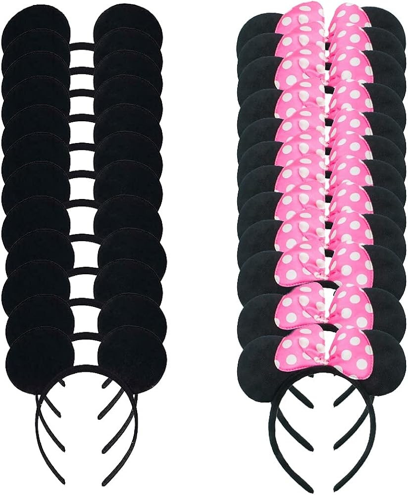 YOVECATHOU 24 Pcs Mouse Costume Deluxe Fabric Ears Headband White Polka Dots Bow Party Headwear D... | Amazon (CA)