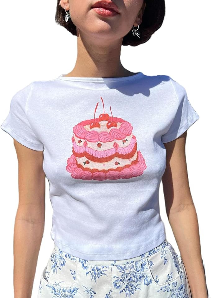 Women's Y2K Baby Tees Short Sleeve E-Girls Graphic Print Slim Fit Summer Crop Top for Teen Girls | Amazon (US)