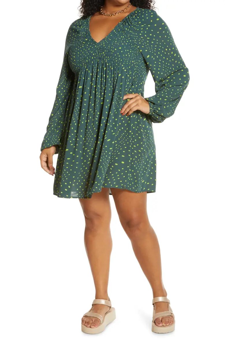 V-Neck Long Sleeve Babydoll Minidress | Nordstrom | Nordstrom Canada