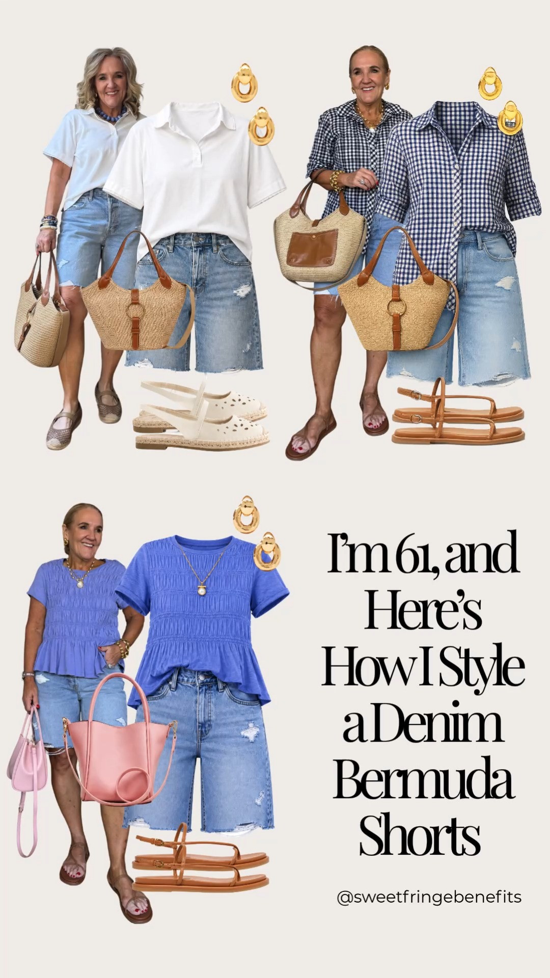 Denim Bermuda shorts are one of my favorite summer staples because they're comfortable, flattering, and so easy to style! Whether you pair them with a classic white polo, a gingham button-down, or a feminine smocked top, these looks prove that denim shorts can feel polished at any age.

💡 LTK MADE EASY
❤️ Heart = Support my posts!
🔖 Save = Get sale & restock alerts
📋 Lists = Keep favorites organized
📲 Share = Send lists and products to a friend. Hello, Christmas List!
💬 Comment = Ask me anything about what I'm wearing. :-) 

 #LTKootd #LTKSeasonal #LTKOver40