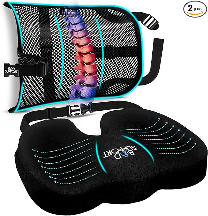 Seat Cushions for Office Chairs with Lumbar Support, Desk Chairs, and Car Seats - Adjustable Stra... | Amazon (US)