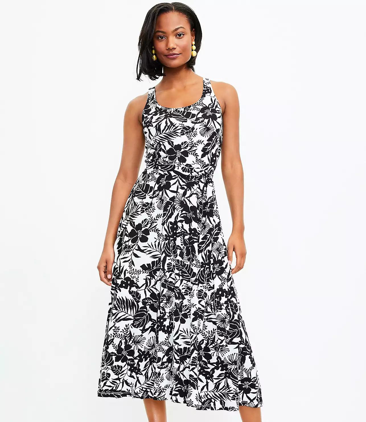 Palm Tie Waist Midi Dress | LOFT