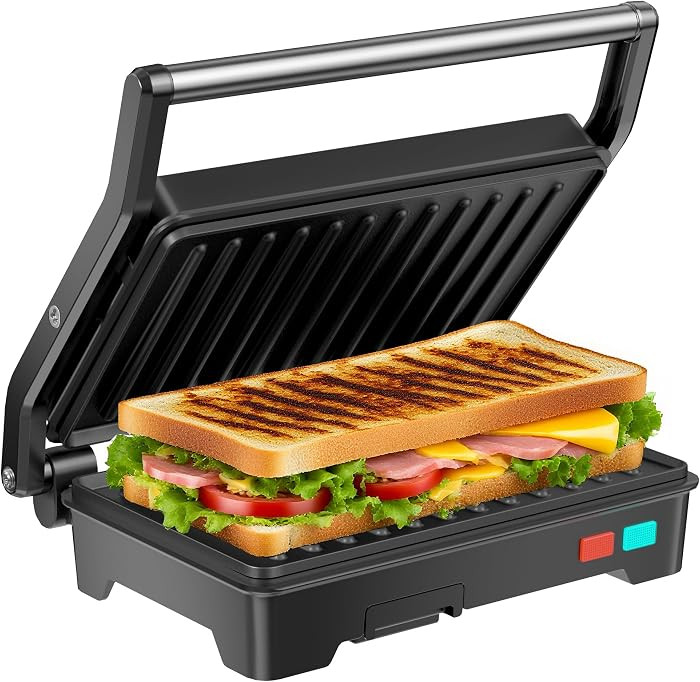 Panini Press Grill, 1000W Sandwich Maker with Non-Stick Coated Plates, Opens 180 Degrees for Any ... | Amazon (US)