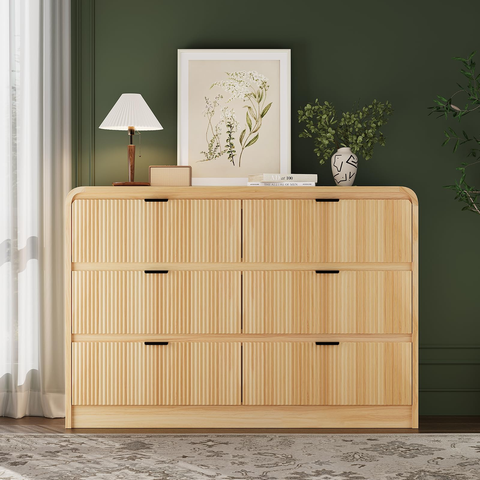 Fluted 6 Drawers Dresser for Bedroom, 54" Wide Wooden Dresser with Metal Handle, Curved Profile D... | Amazon (US)