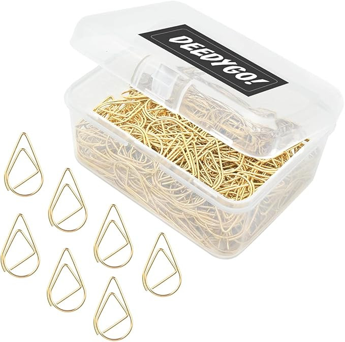 250 Pieces Gold Cute Paper Clips Teardrop Stainless Steel Drop-Shaped Paper Clips for Office Scho... | Amazon (US)