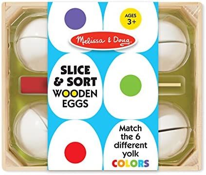 Melissa & Doug Slice & Sort Wooden Eggs (13 pcs) - Play Food Educational Toy in Wooden Tray | Amazon (US)