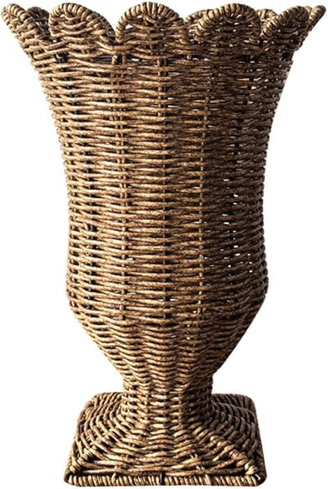 Bedroom Decor Accent Wicker Vase Handwoven Goblet Shape, Natural Brown Pedestal Flower Holder for... | Amazon (US)