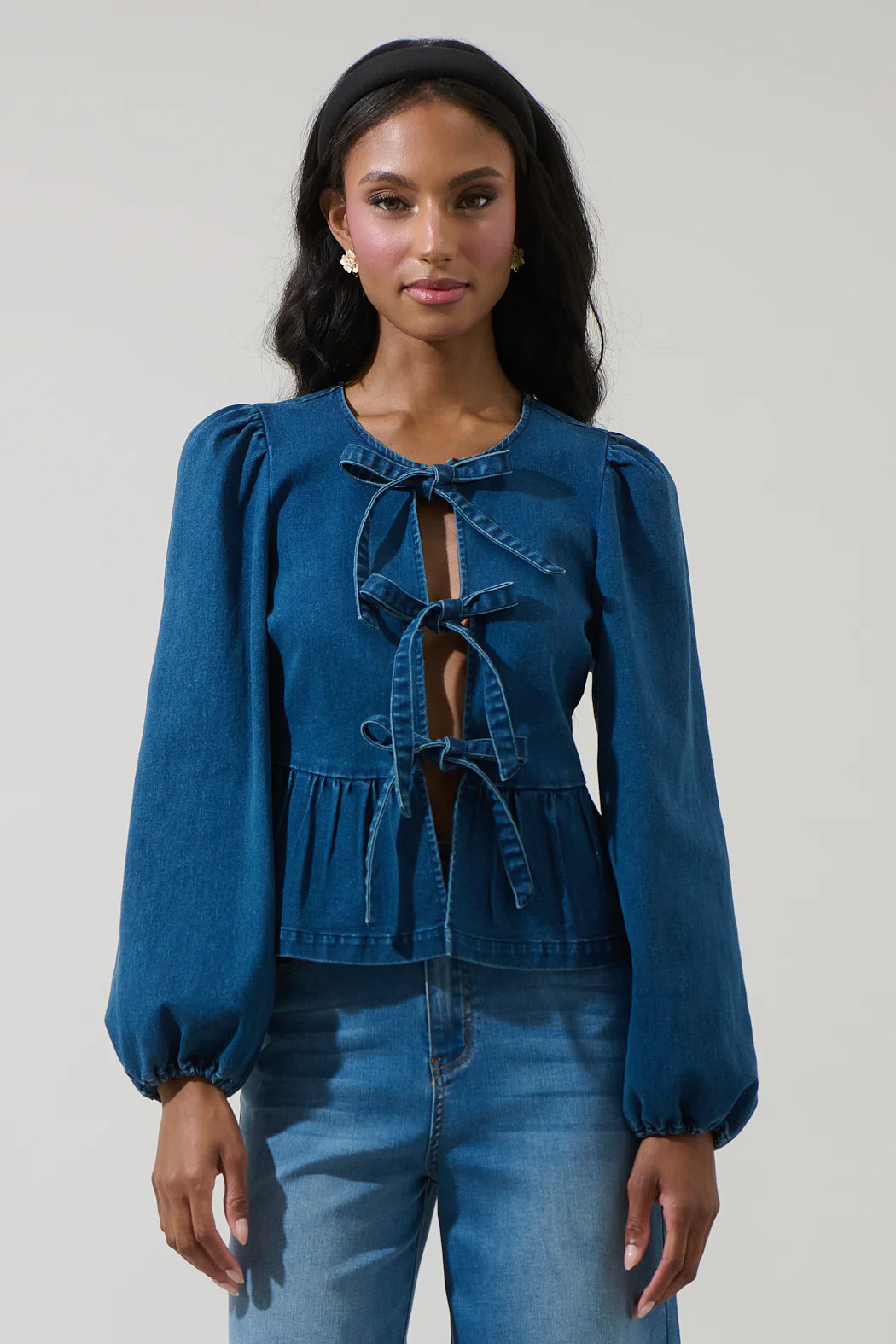 Adira Denim Front Tie Top | Sugarlips