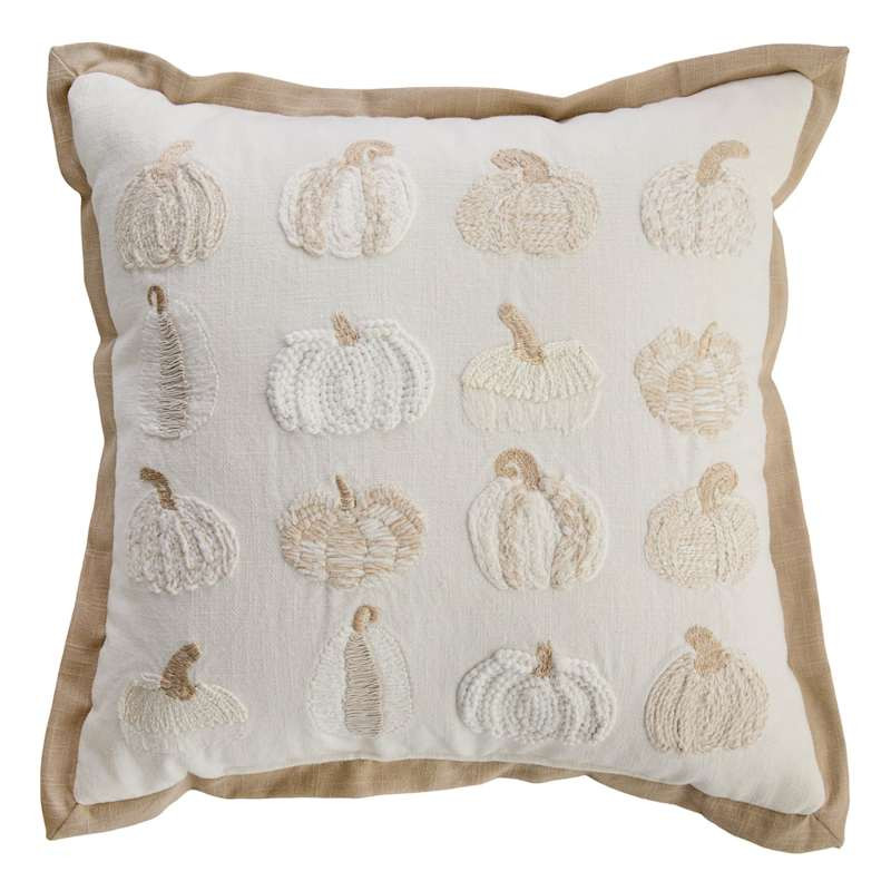 Natural Multi Embroidered Pumpkins Throw Pillow with Flange, 20" | At Home