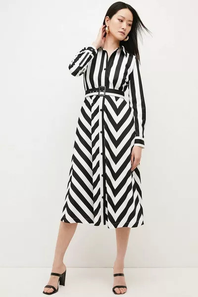 Premium Compact Stretch Stripe Belted Midi Dress | Debenhams UK