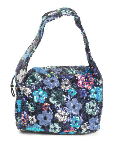 Beaded Sequin Floral Print Bag With Ruffle Top Handle | TJ Maxx