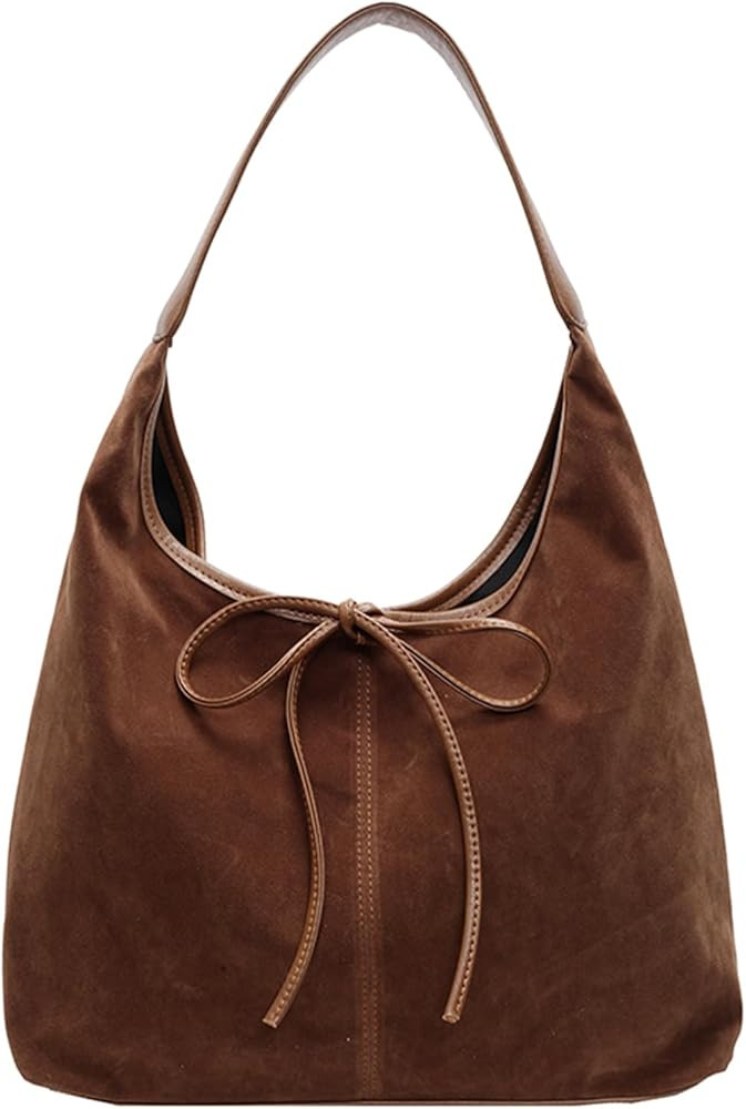 Suede Tote Bags for Women Trendy Bow Suede Purse Slouchy Shoulder Bag Hobo Handbag | Amazon (US)