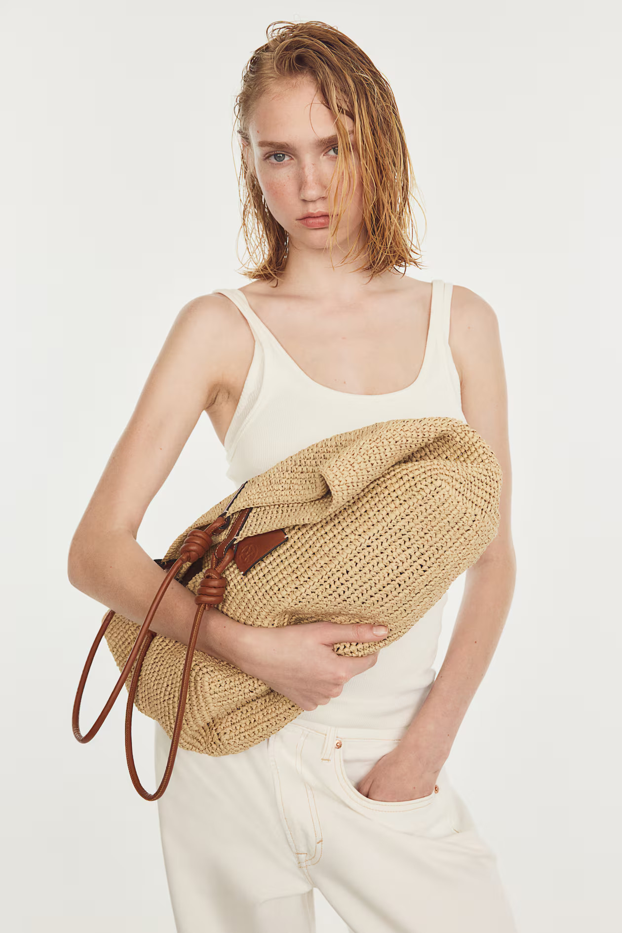 Straw shopper - Beige/Brown - Ladies | H&M GB | H&M (UK, MY, IN, SG, PH, TW, HK)
