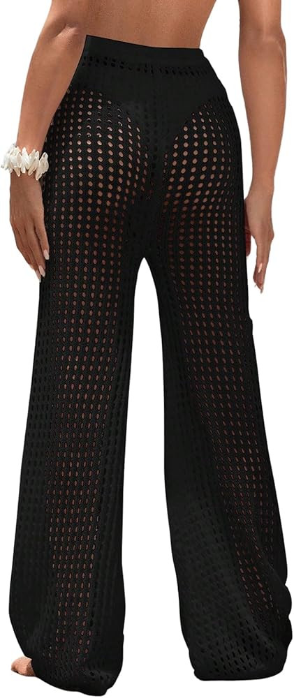 Women's Cover Up Beach Pants Hollow Out Drawstring High Elastic Waist Swimsuit Beach Cover Up Pan... | Amazon (US)