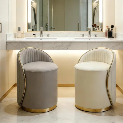 Vanity Stool with Back, 361° Swivel Round Makeup Vanity Chair, Foot Stools Ottoman Faux Fur, Upholstered Multifunctional Accent Stool for Makeup, Bedr | Wayfair North America