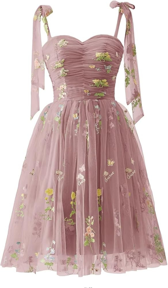 Wchecalino Short Homecoming Dresses 2025 Flower Embroidery Tulle Prom Dress Formal Party Gown for... | Amazon (US)