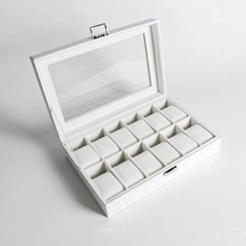 GUKA Watch Box 12 Slot Case Real Glass Organizer Watch Case with Removable Watch Pillow, White Synth | Amazon (US)
