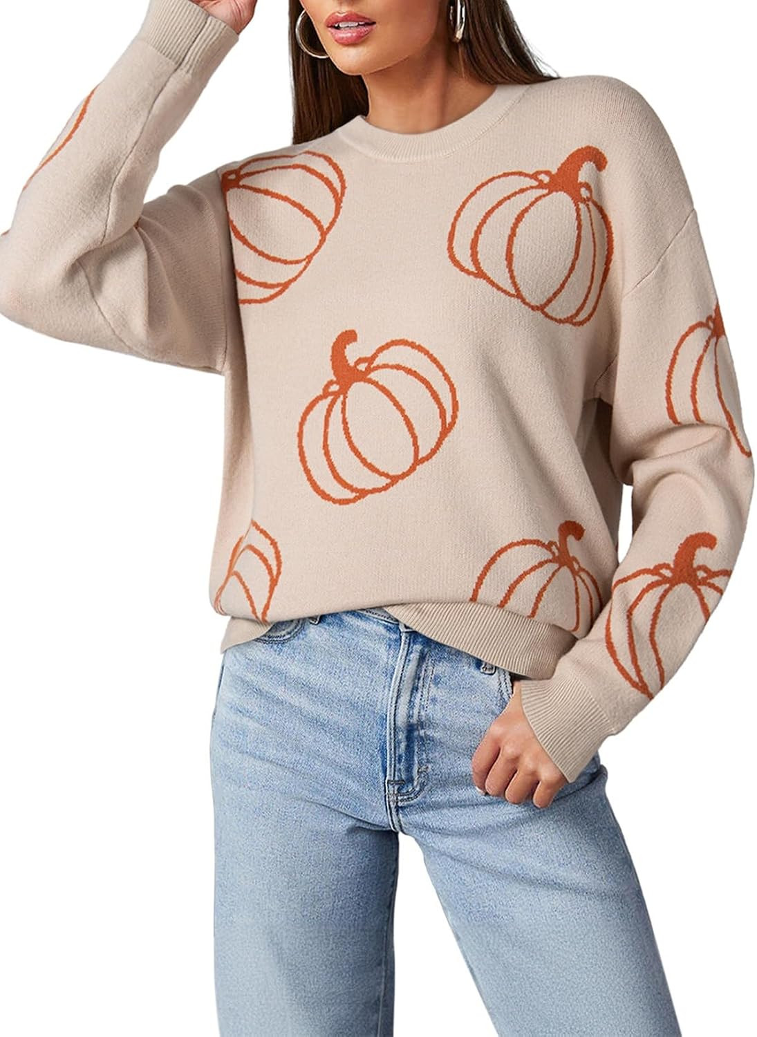 Dokotoo Sweaters for Women Casual Long Sleeve Floral Knit Cable Knit Tops | Amazon (US)
