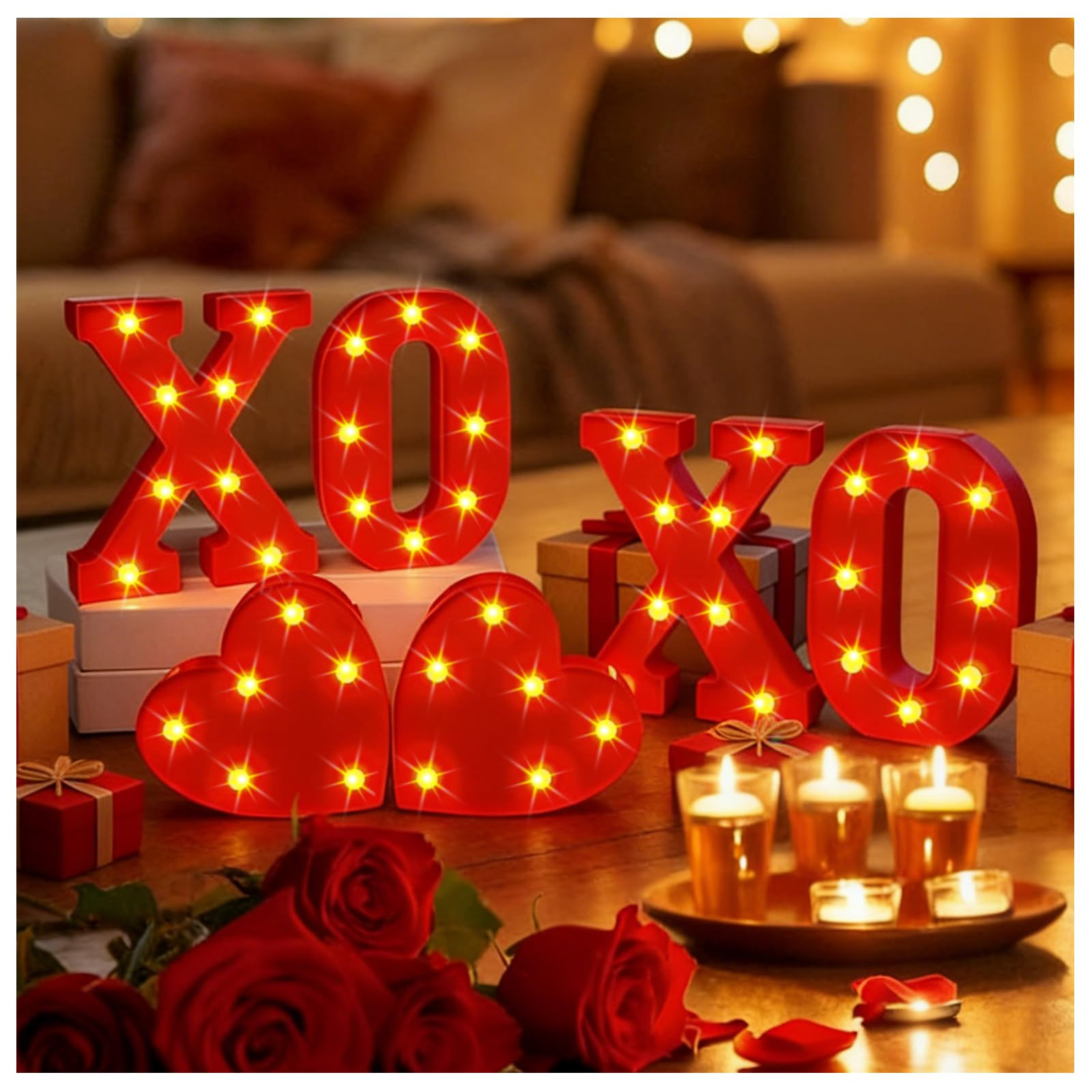 Valentines Day XOXO Letters Decoration - 6Pcs Red Marquee Letter Lights with Heart Sign, LED Ligh... | Amazon (US)