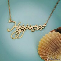Gold Nameplate Necklace 18K Plated Name Pendant & Chain Happiness Style Font | Etsy (US)
