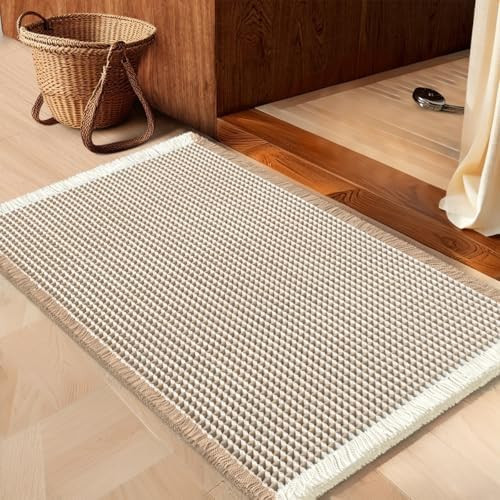 Waffle Bath Mat Brown & Cream 32"x20", Boho Woven Modern Bath Mat Rugs, Absorbent Non Slip Bathro... | Amazon (US)