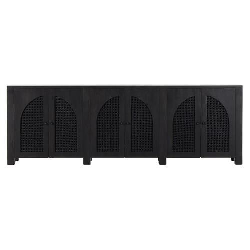 Kashton Mid Century Black Solid Mango Wood Arched Woven Cane 6 Door Sideboard | Kathy Kuo Home