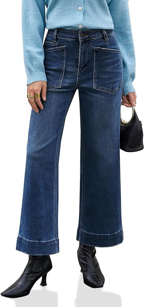 Cicy Bell Womens Cropped High Waisted Jeans Baggy Stretchy Straight Leg Frayed Trendy Capri Denim... | Amazon (US)