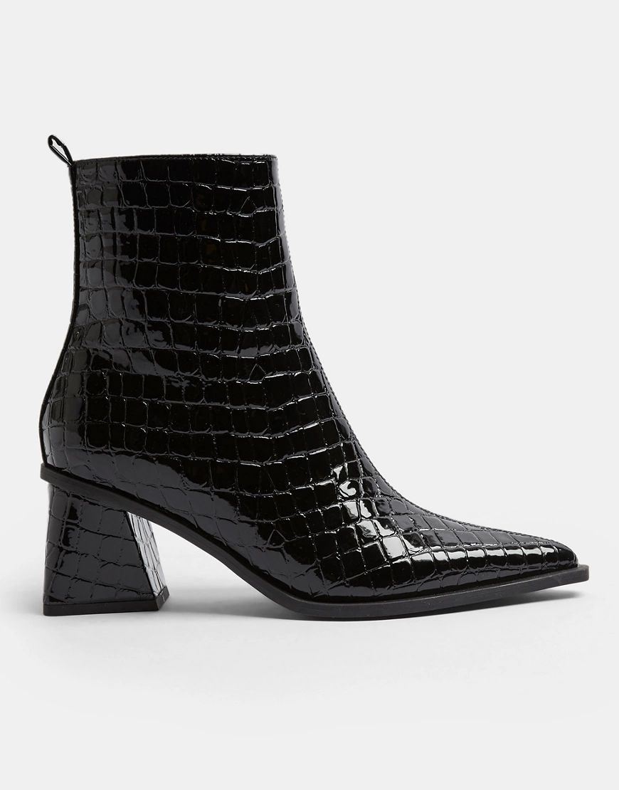 Topshop flared heel boots in black croc | ASOS (Global)