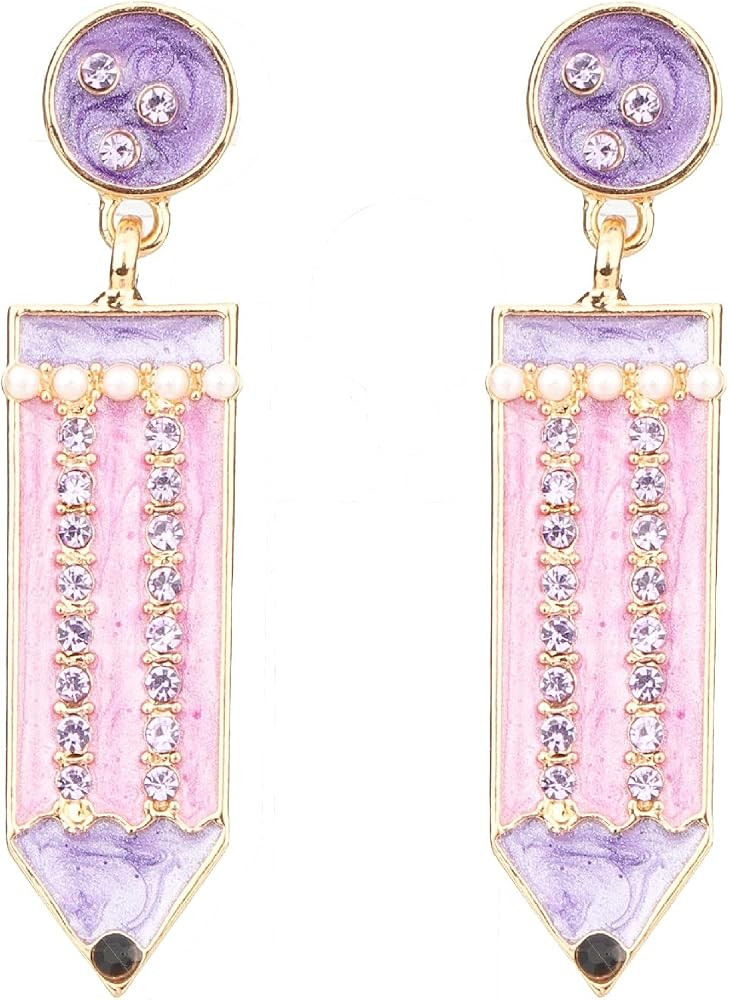 Funny Pencil Crystal Drop Dangle Earrings Stud Earrings for Women Teachers, Professors, Students Back to School Piercing Jewelry | Amazon (US)