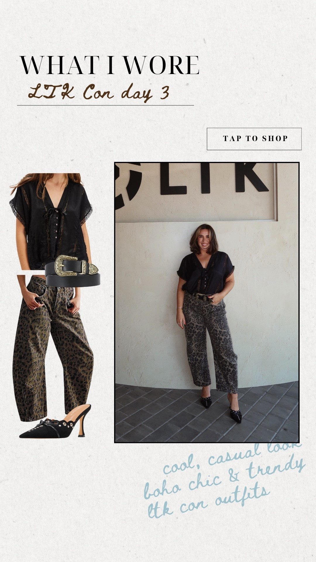 What I wore day 3 at LTK Con! Business casual / snappy outfit with barrel leopard jeans size L and the top is size M (runs big) 

Edgy workwear, workwear, teacher outfit, woke outfit, midsize, size 10, leopard print. 

#LTKMidsize #LTKCon #LTKStyleTip