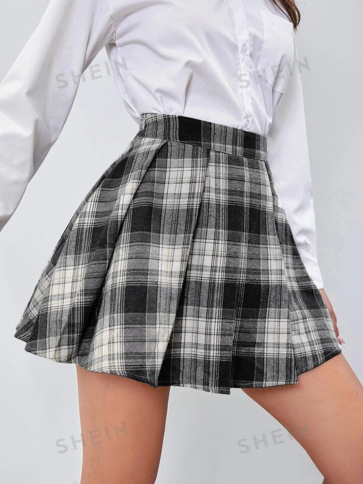 Tartan Print Pleated Skirt | SHEIN
