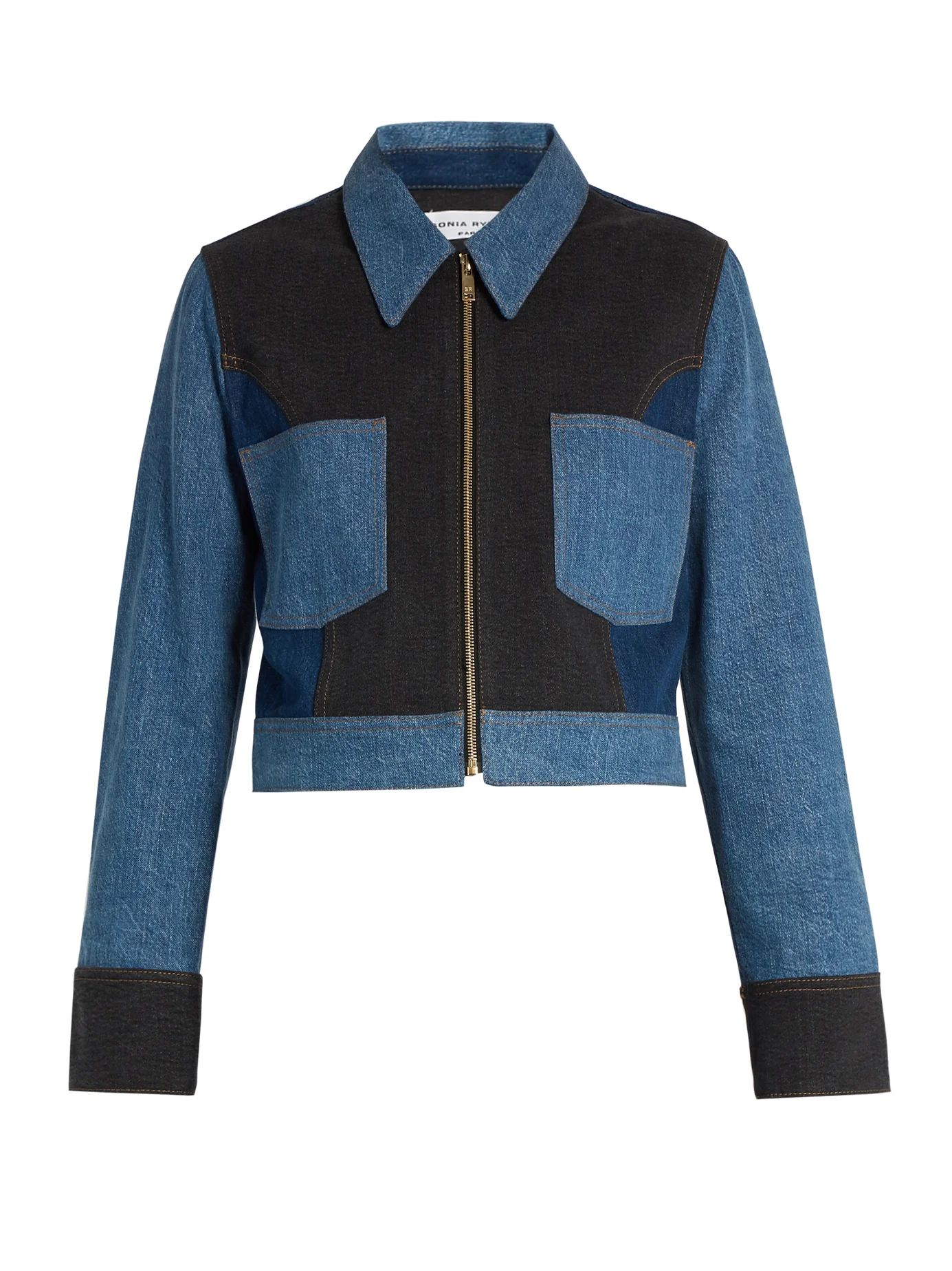 Point-collar patchwork cotton-blend denim jacket | Matches (US)