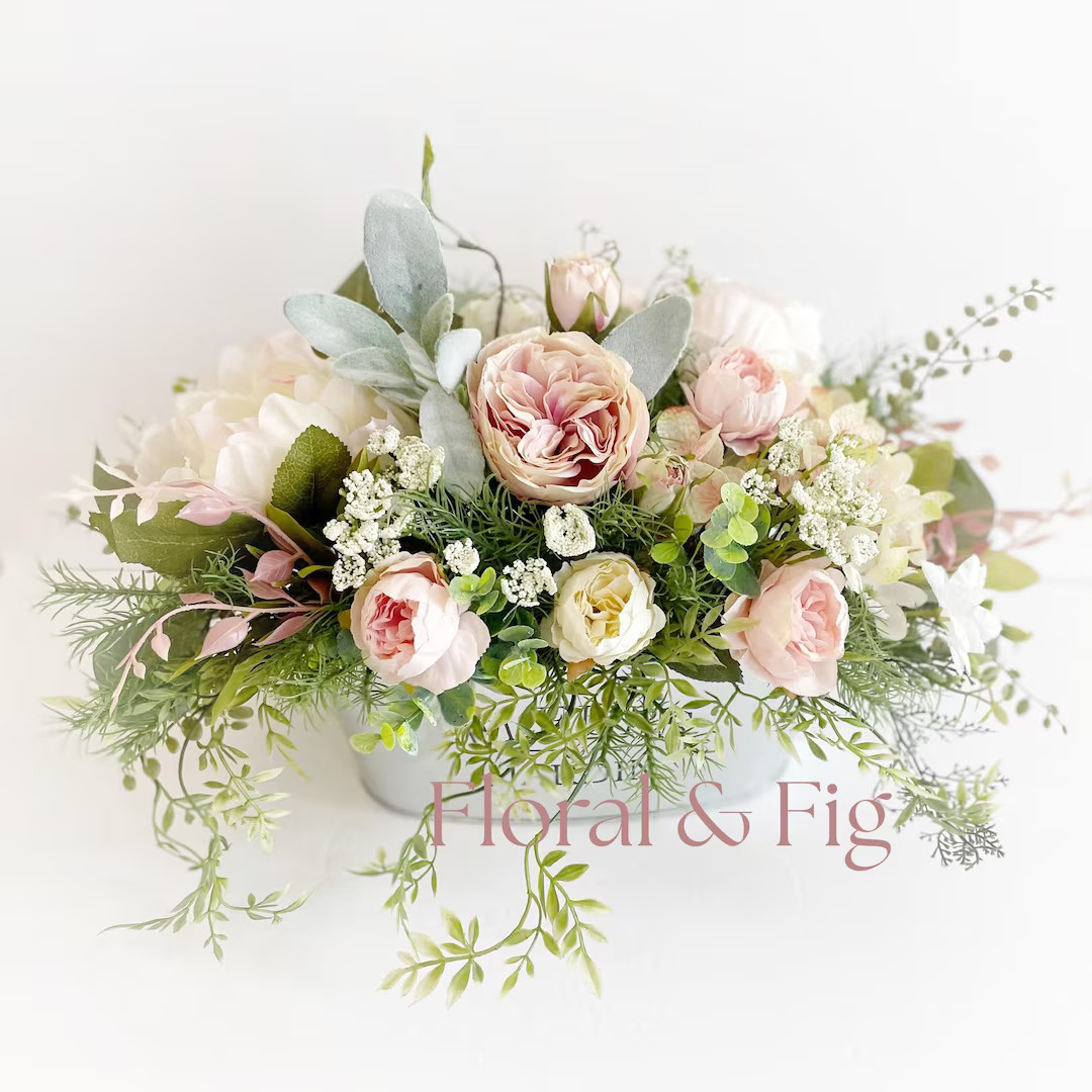 Handmade Farmhouse Floral Arrangement: Blush Pink Centerpiece - Etsy | Etsy (US)