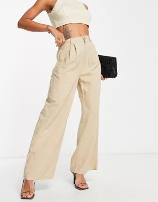 & Other Stories wide leg pants with pleat front in beige linen | ASOS (Global)