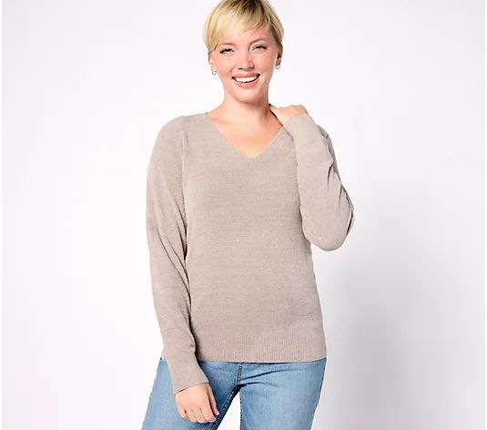 Barefoot Dreams CozyChic Ultra Lite V-Neck Raglan Pullover - QVC.com | QVC