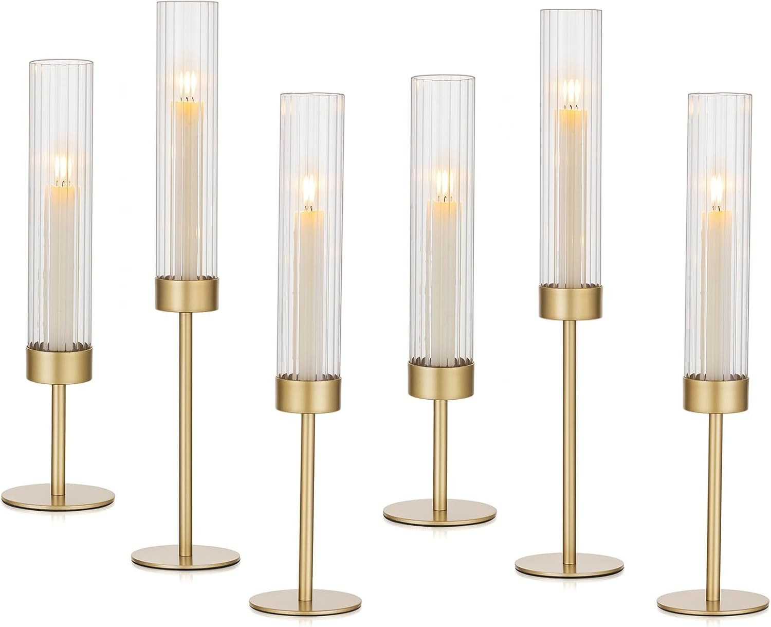 Hewory Gold Hurricane Candle Holder: 6PCS Candlestick Holders for Decor | Amazon (US)