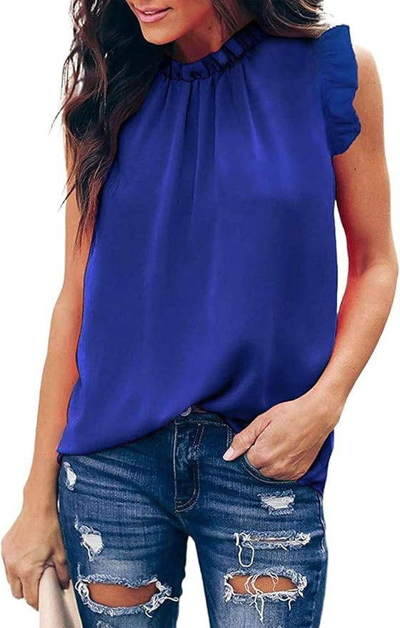 KIRUNDO 2023 Summer Women's Tunic Tops Ruffle Neck Cap Sleeve Floral Leopard Print Loose Babydoll... | Amazon (US)