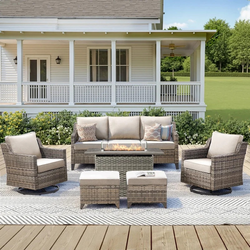 Unnifurnzi Outdoor Furniture with Fire Pit-6 Pieces All Weather Wicker Patio Furniture Outdoor Sw... | Walmart (US)