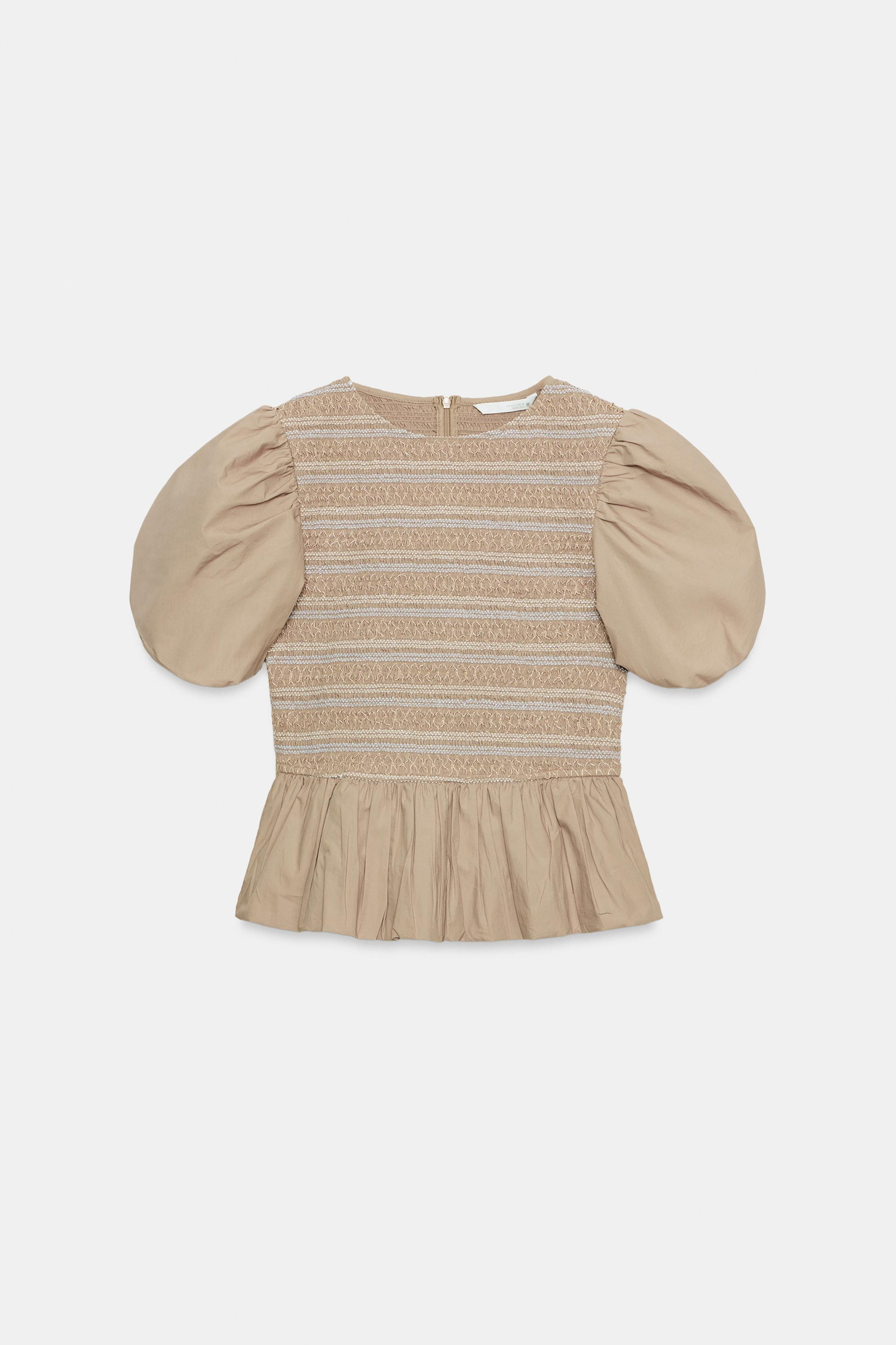 EMBROIDERED SMOCKED BALLOON TOP | Zara US