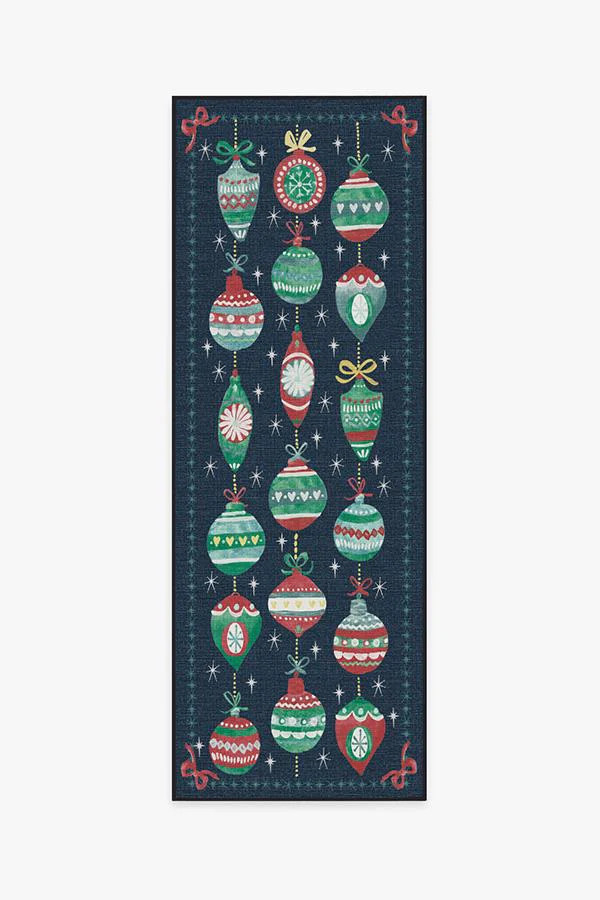 Festive Garland Navy Outdoor Rug | Ruggable