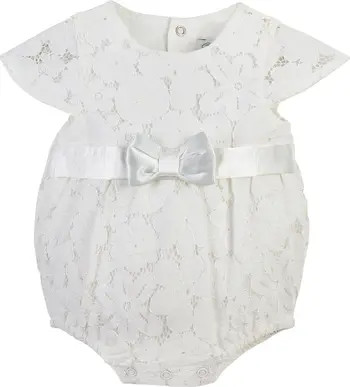 Lace Christening Bubble Bodysuit with Satin Bow | Nordstrom